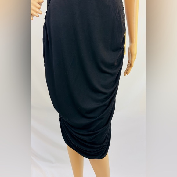 Halogen Very Black Stretchy Midi Skirt Ruching Down Sides & Front Drapi… - Picture 2 of 9